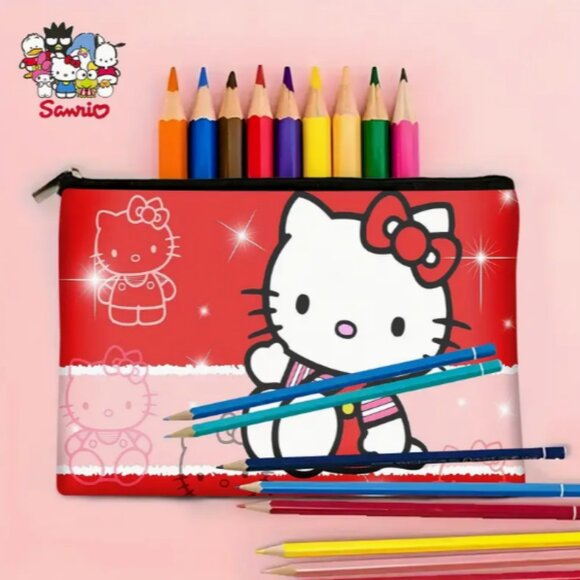 Hello Kitty Red Faux Sparkle Makeup Pencil Bag Sanrio NWT - Picture 5 of 5